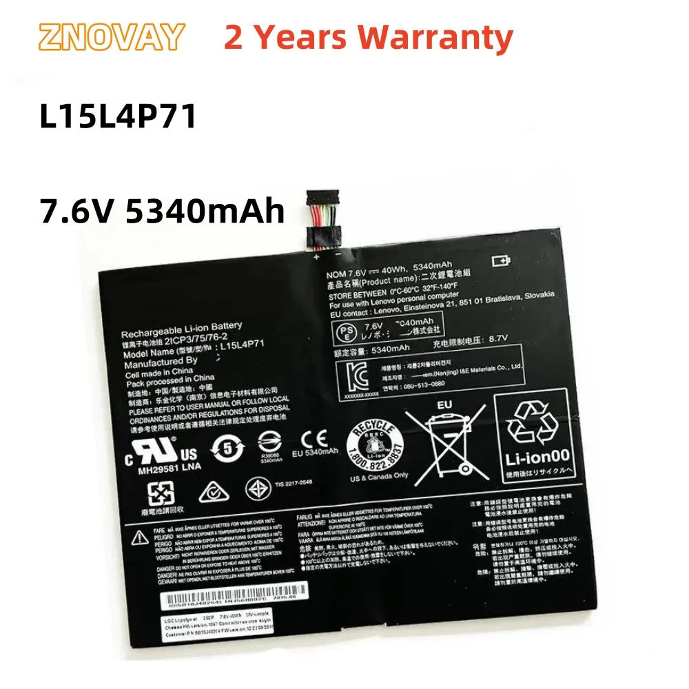 ZNOVAY L15C4P71 7.6V 5340MAh แบตเตอรี่แล็ปท็อปสำหรับ Lenovo IdeaPad Miix 700-12ISK Series 80QL 80QL0