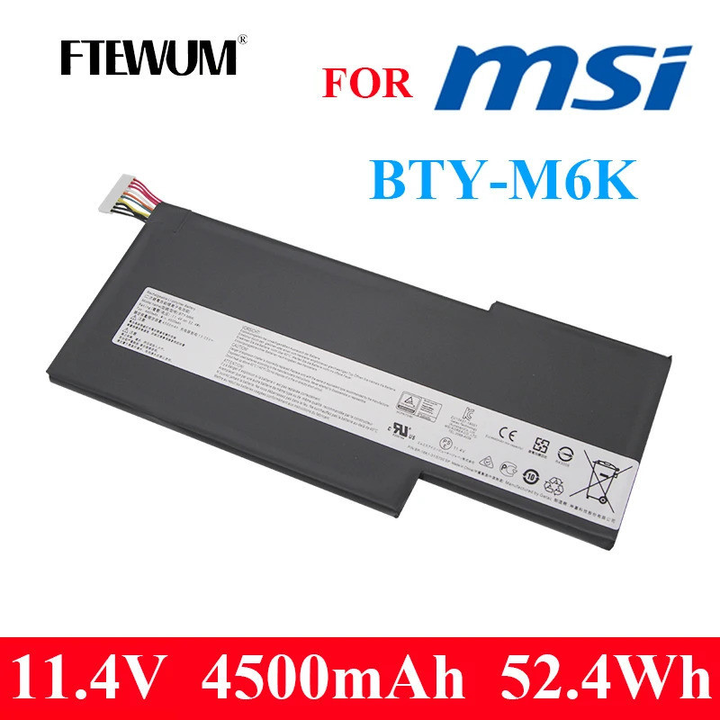 FTEWUM BTY-M6K 11.4โวลต์4500มิลลิแอมป์ชั่วโมง52.4Wh แล็ปท็อปแบตเตอรี่3เซลล์สำหรับ MSI บาง8RD 8RD-031