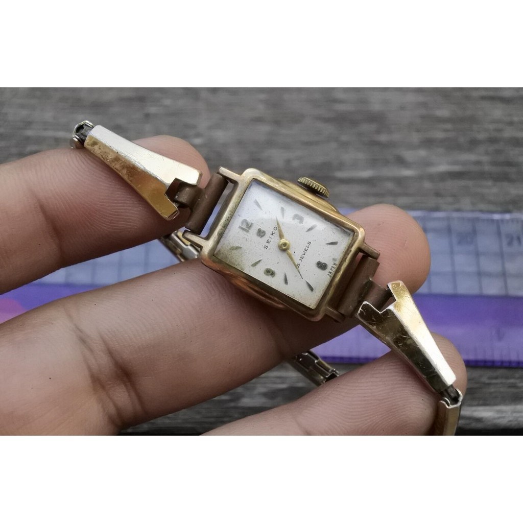 นาฬิกา Vintage มือสองญี่ปุ่น Seiko S Mark 14K Gold Filled ผู้หญิง ระบบ Quartz ทรง4เหลี่ยม 18มม ของแท