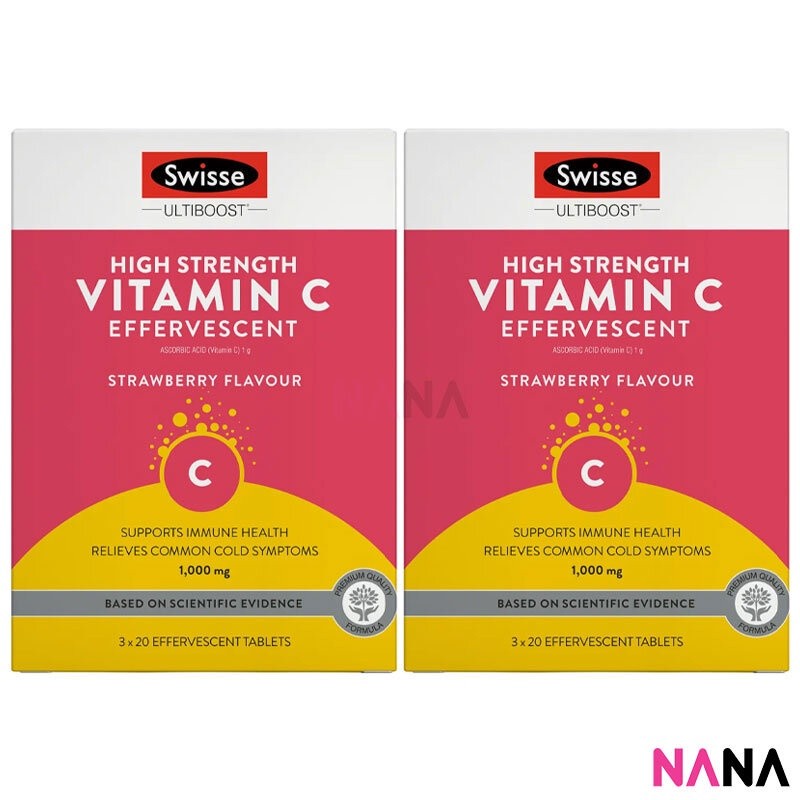Swisse Ultiboost High Strength Vitamin C 1000mg Effervescent 60 Tablets x2 อัลตร้าบูส วิตามินซีสูง 1000mg 3 x 20 เม็ดฟู่ x 2 (หมดอายุ:11 2026)