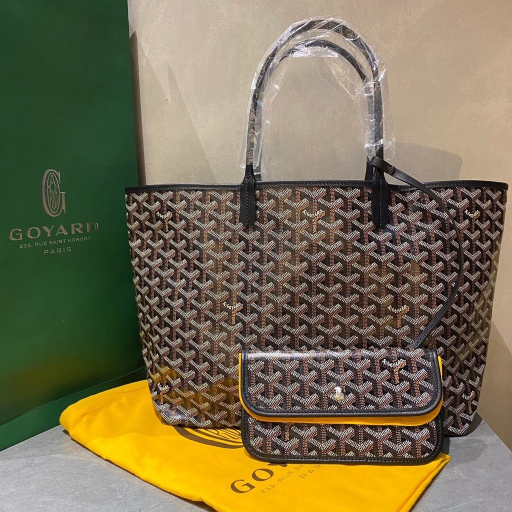 GOYARD classic St. Louis PM กระเป๋าผ้าแคนวาสกันน้ำสีดำ LOGO พร้อมถุงเก็บของ