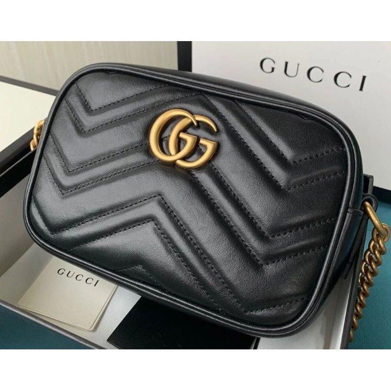 GUCCI GG Marmont MINI กระเป๋าสะพายไหล่สีดำขนาดเล็กกระเป๋าสะพายข้าง 448065 ในสต็อก