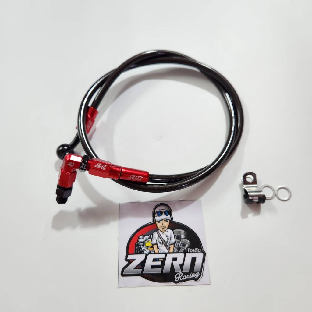 สายเบรค ZERN สีแดงตัดดำ ยิงเลเซอร์ทุกจุด ความยาว 36 หัวกลม หัว90 WAVE / DASH / LS/ TENA / MSLAZ / JR / TZR / NSR