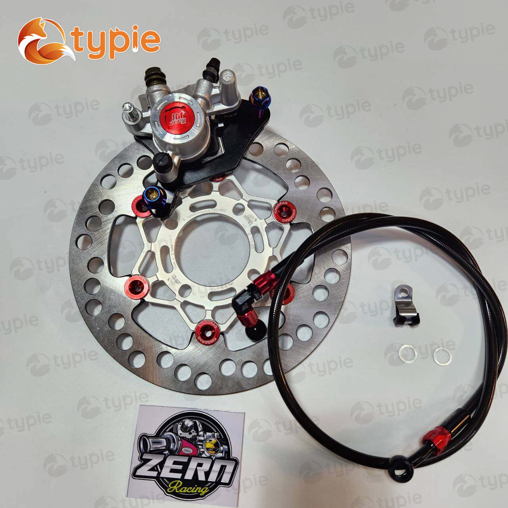 ปั๊มล่าง ZERN81 เงินหมุดแดง 1พอท + จานCNC ZERN81 เงินหมุดแดง + สายเบรค ZERN หัวกลม ฟันเฟือง สีแดง หั