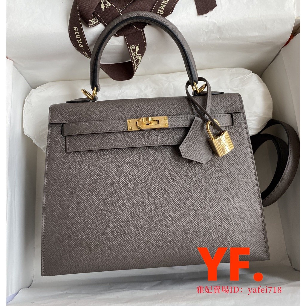 มือสอง] HERMES Kelly 25 กระเป๋า Kelly หนัง Epsom กระเป๋าถือหัวเข็มขัดสีทองกระเป๋าสะพายกระเป๋าสะพายข้