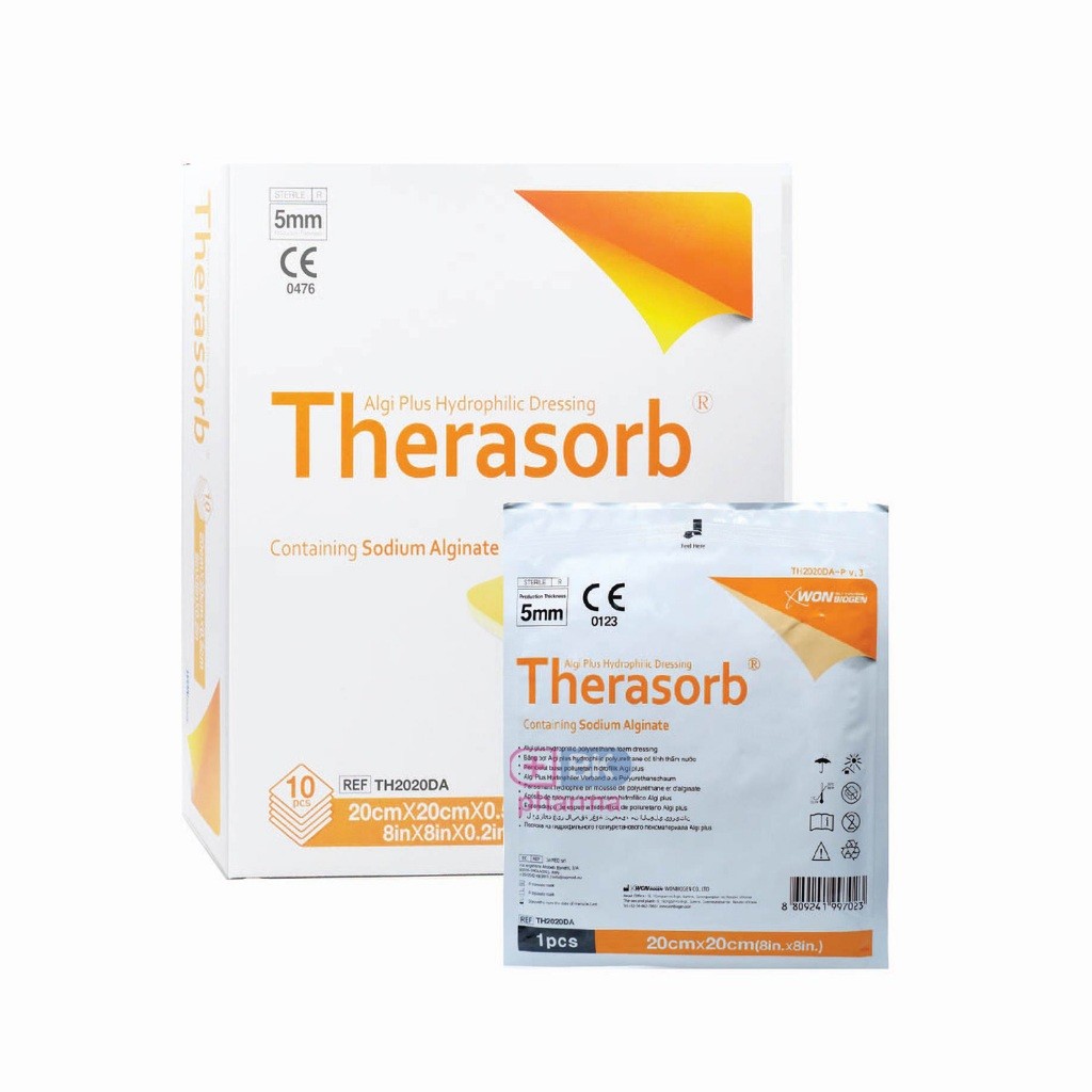Therasorb 20x20 cm แผ่นปิดแผลกดทับ หนังเทียมปิดแผล แผลกดทับ แผ่นซึมซับของเหลวจากแผล ป้องกันน้ำ เชื้อโรคเข้าแผล 1 แผ่น
