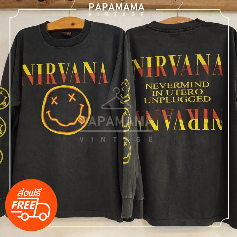 [NIRVANA]  Smiley 2 THE END OF MUSIC @ 1994  tag Giant แขนยาว เสื้อวง เสื้อทัวร์  เนอร์วาน่า papamam