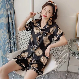 802 M-2XL Easy ชุดนอนผ้าซาติน ชุดนอนคอปก แต่งกระดุม ชุดนอนผ้าบาง โปรดซักมือเพราะขาดง่าย ผ้านิ่ม ลื่น พร้อมส่ง