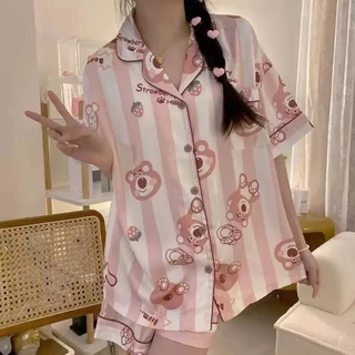 802 M-2XL Easy ชุดนอนผ้าซาติน ชุดนอนคอปก แต่งกระดุม ชุดนอนผ้าบาง โปรดซักมือเพราะขาดง่าย ผ้านิ่ม ลื่น พร้อมส่ง