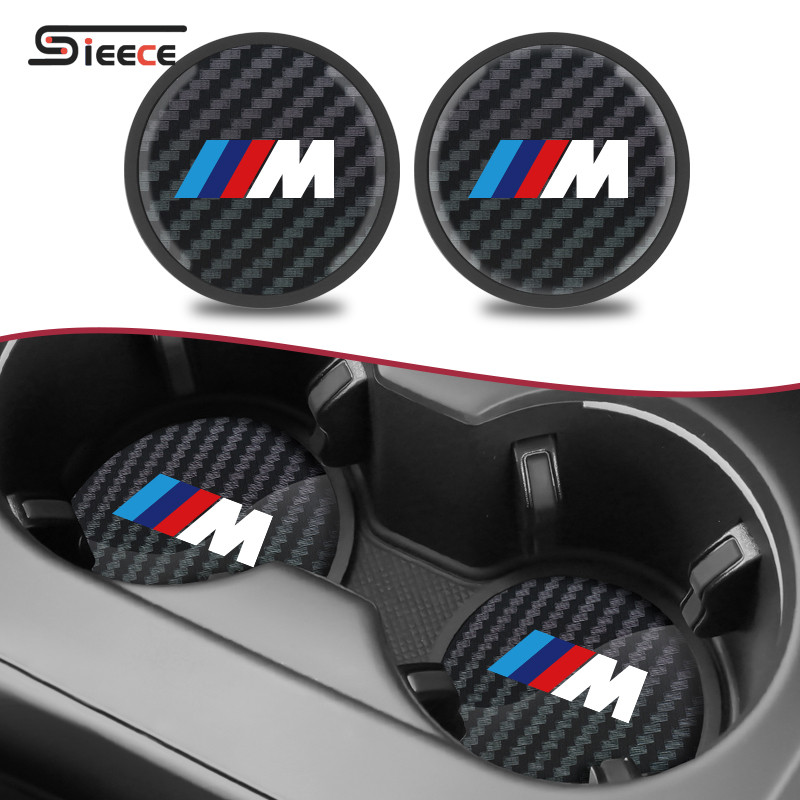 Sieece สำหรับ BMW M คาร์บอนไฟเบอร์ ที่รองแก้วในรถยนต์ ซิลิโคน เสื่อกันลื่น สำหรับ BMW F30 E46 F10 E36 G20