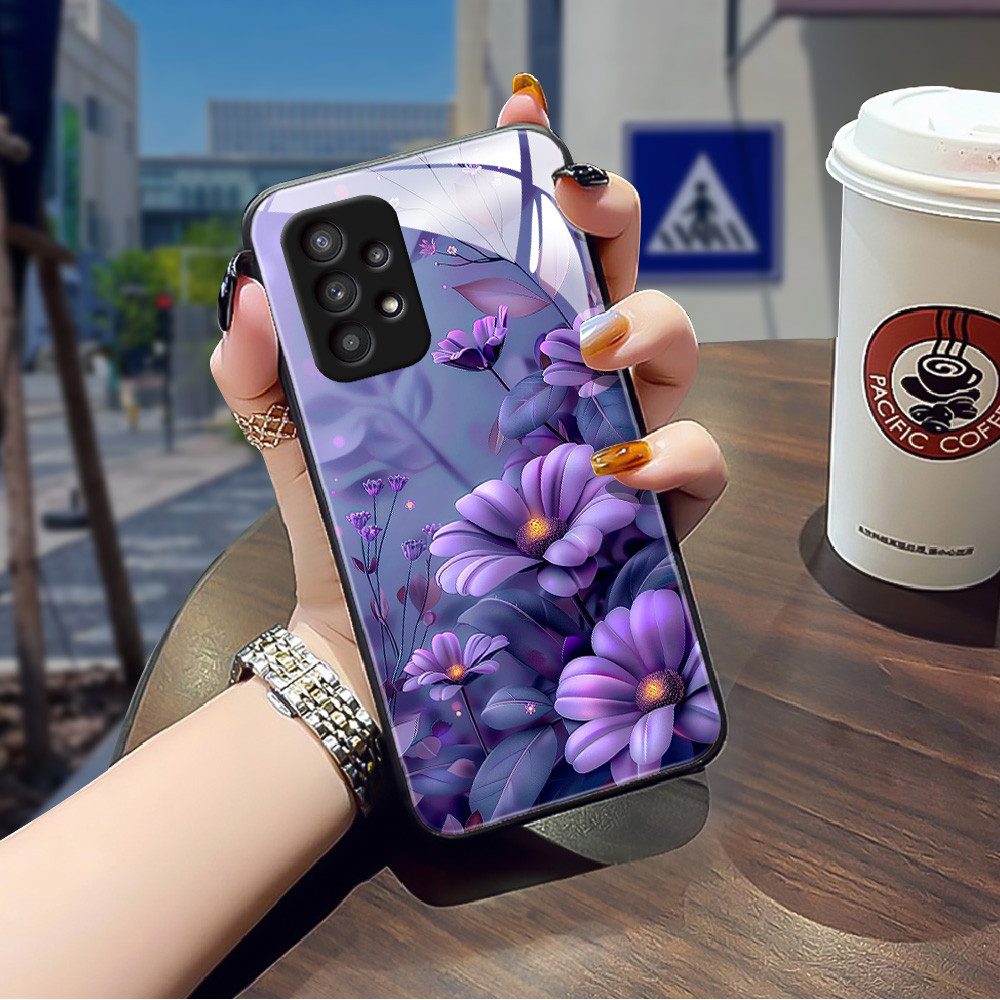 ดอกไม้สีม่วง เคส กระจก Samsung a13 a12 a11 a10s a10 a03s a03 a02 s30 ultra s21 s21fe note 10 plus j7 2018 j6 h3f1912