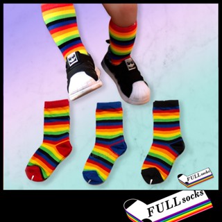 ถุงเท้าเด็กสีรุ้ง สายรุ้ง​ ข้อยาว ไซส์ 3-6 ปี Rainbow Baby Socks_C32