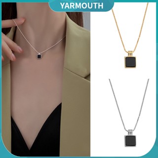 Yyr_ เครื่องประดับ สร้อยคอชุบไฟฟ้า ทรงสี่เหลี่ยม สีดํา สําหรับผู้หญิง