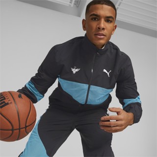 PUMA BASKETBALL - เสื้อแจ็คเก็ตบาสเก็ตบอลชาย Melo Clyde สีดำ - APP - 53799701