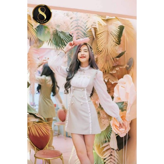 เดรสป้าย8studio สีเขียวนมแขนยาว