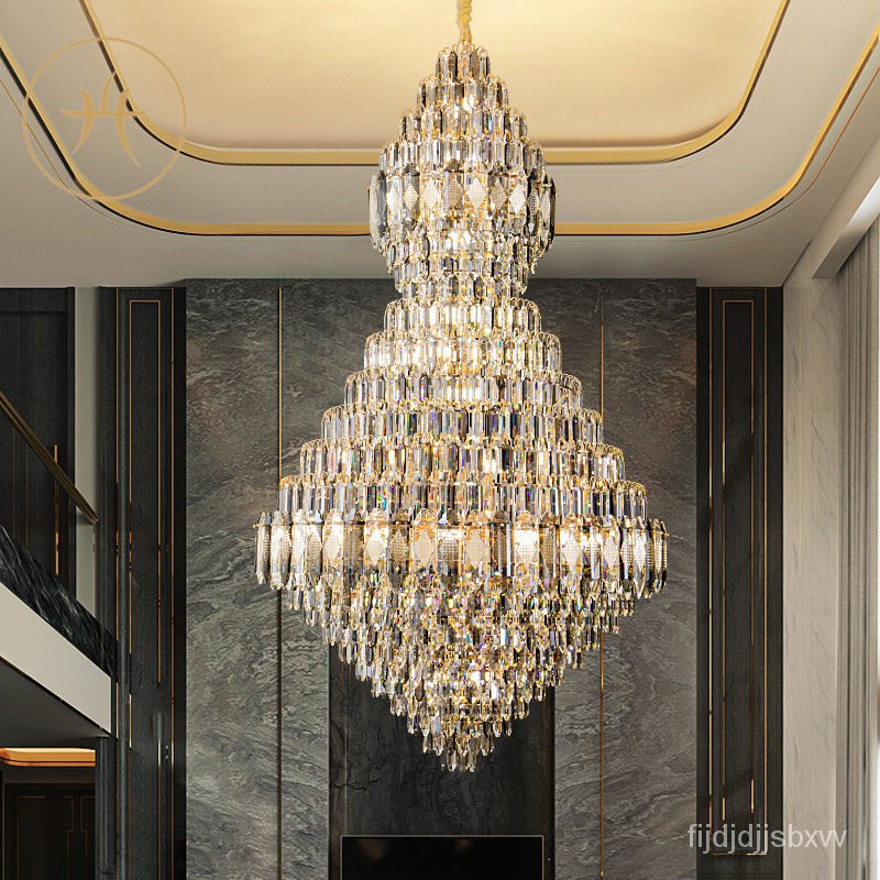Duplex Building Living Room Chandelier Empty Hollow Modern Light Luxury Crystal Lighting Duplex Buil