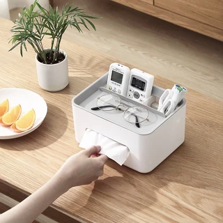 HomeDee กล่องทิชชู่ ใช้ในบ้าน มีช่องเก็บมือถือ รีโมท เครื่องสำอางได้ ประหยัดพื้นที่ เรียบร้อยสวยงาม