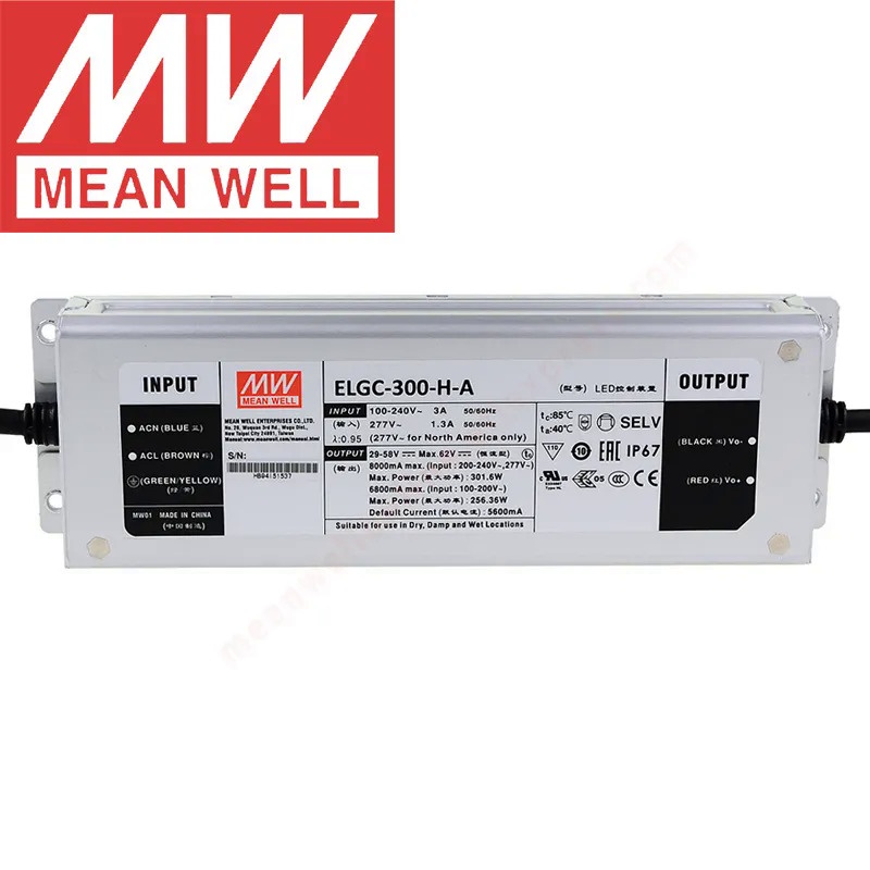 Mean Well ELGC-300-L-AB Meanwell IP67กลางแจ้งกันน้ำ Led 1400mA พลังงาน300W โหมดพลังงานคงที่ Dimming 