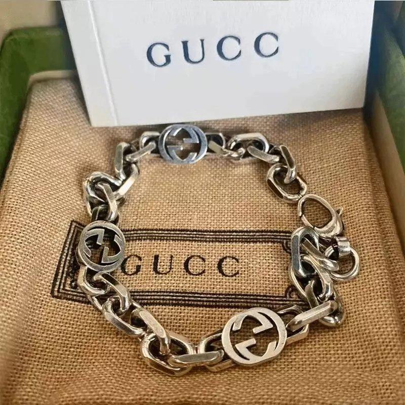 สร้อยข้อมือ CUCCI โซ่เงิน 925 ย้อนยุคสามจีประสานไม่ซีดจางทันสมัยและเรียบง่ายมีความสุขสไตล์เดียวกันสำหรับคู่รักของขวัญวัน
