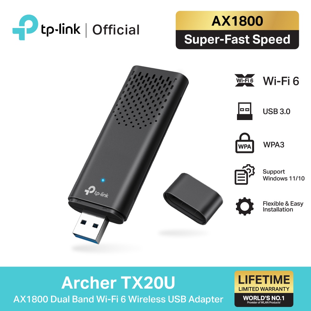 TP-Link Archer TX20U AX1800 Dual Band Wi-Fi 6 Wireless USB Adapter ยูเอสบีอแดปเตอร์ 3.0  ไวไฟ 6 รองรับคลื่น 2.4 GHz และ 5 GHz