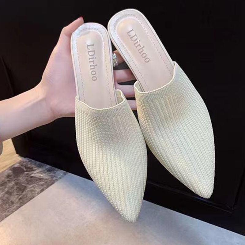 ใหม่ พร้อมส่ง รองเท้าส้นเข็มถัก แบบครึ่งเท้า เข้ากับทุกการแต่งกาย แฟชั่นฤดูร้อน สําหรับผู้หญิง 2022