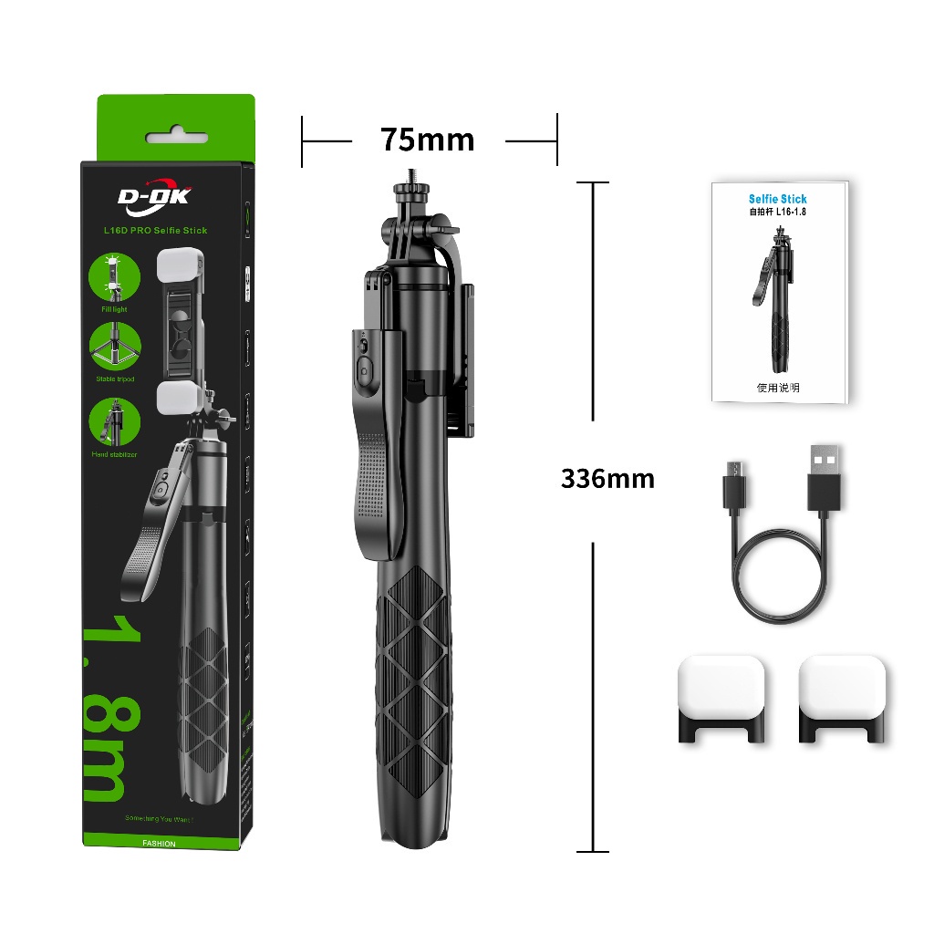 ส่งเร็ว👍🏻มาใหม่L16D PRO 1.8 เมตร มีไฟ LED!!!ใหม่ L16 ขาตั้งกล้องไม้เซลฟี่ไร้สาย 1.8m. พับได้มาพร้อมร