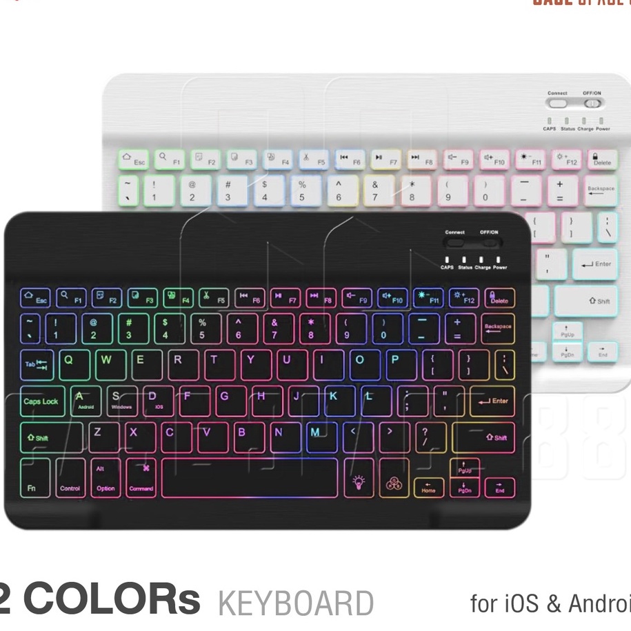 แป้นพิมพ์ไฟ RGB ไร้สาย แป้นพิมพ์บลูทูธ ชาร์จได้ สำหรับ iPhone iPAD Android Windows มือถือ แท็บเล็ต โ