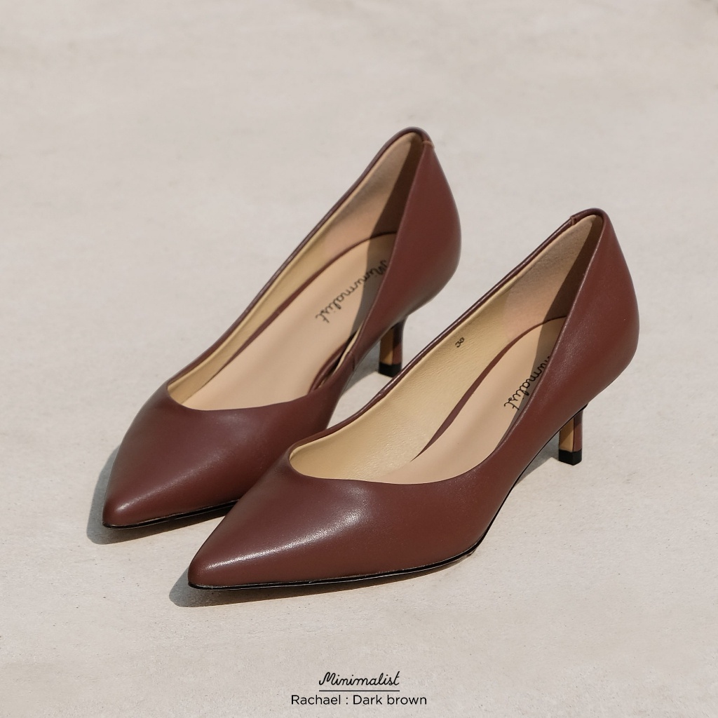 𝐌𝐈𝐍𝐈𝐌𝐀𝐋𝐈𝐒𝐓 รองเท้าส้นสูงหนังแกะ รุ่น Rachael (dark brown) สูง 2 นิ้ว ไม่เมื่อยเท้า หน้าเท้าไม่แคบ