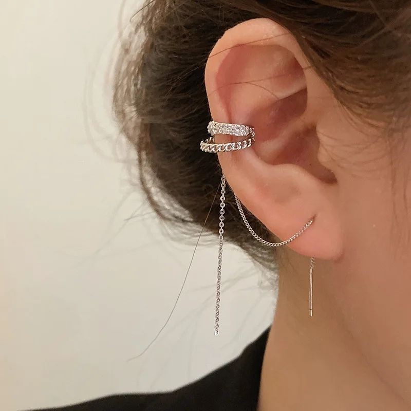 ต่างหูแบบหนีบคริสตัลห้อยโซ่ • Crystal Chain Ear cuff - รูปที่ 3