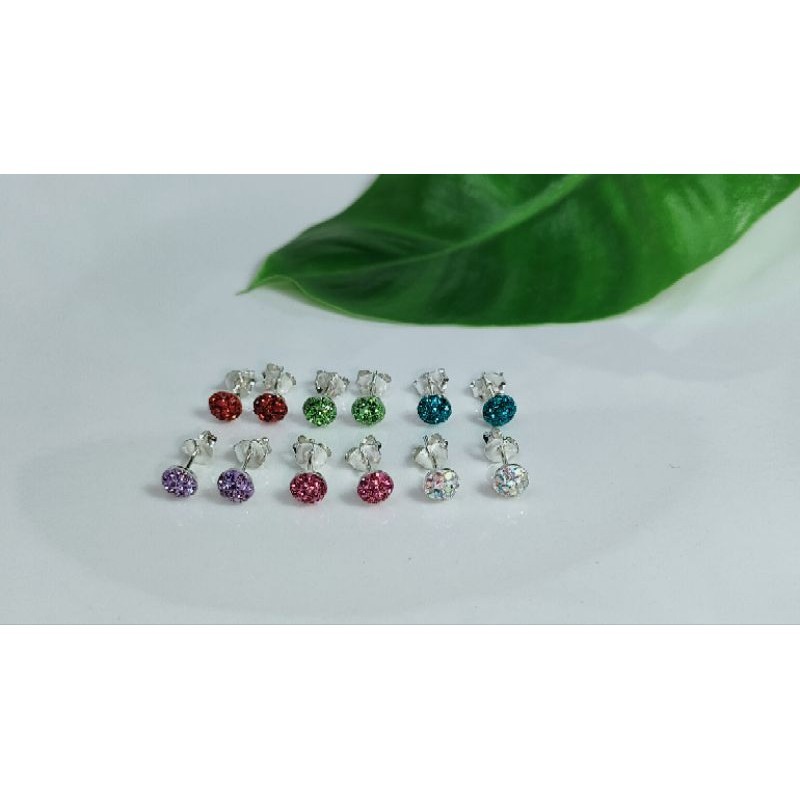 ต่างหูเงินแท้ คริสตัลขนาด6mm