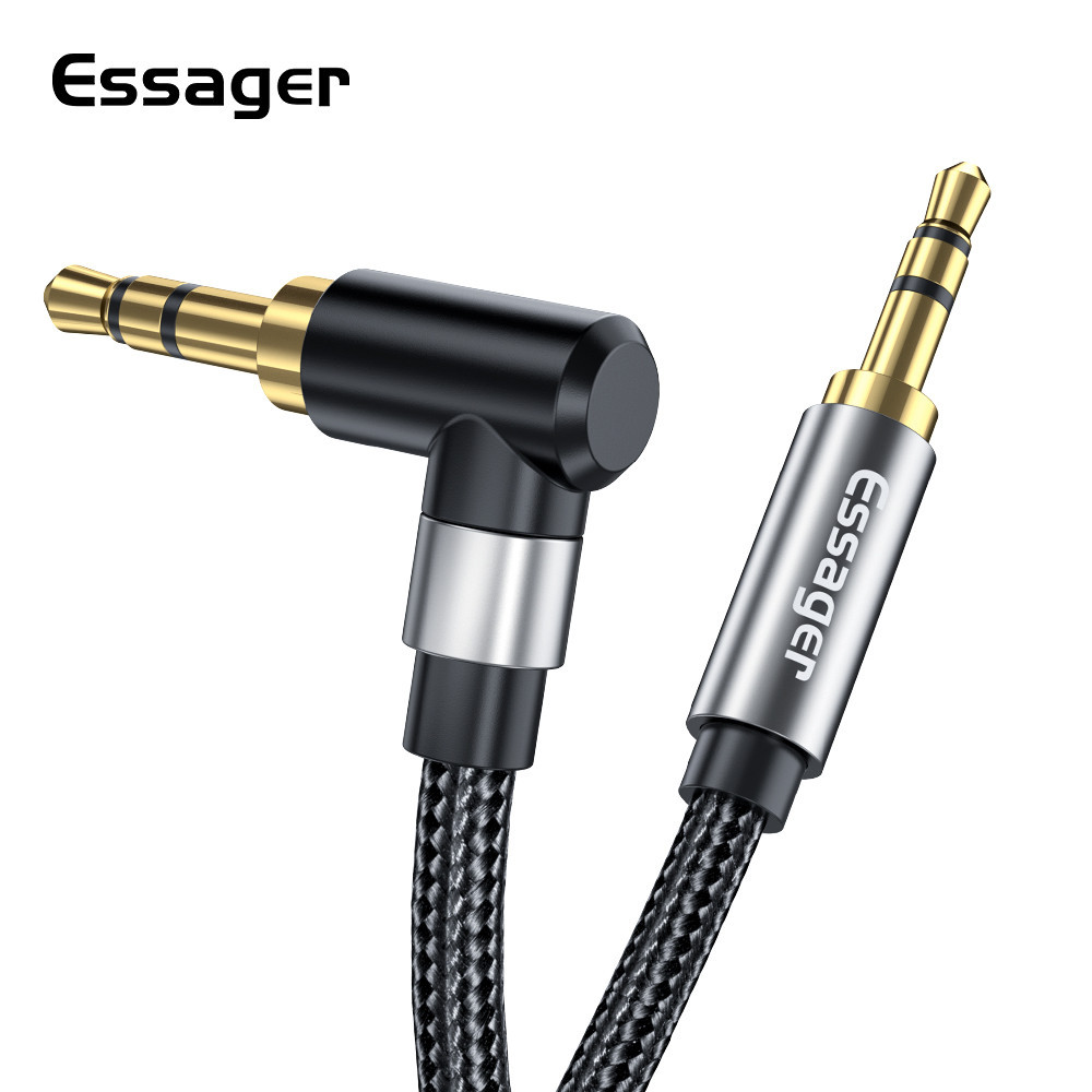 Essager Aux แจ็ค Cable3.5mm 90องศามุมขวาสายออดิโอไฮไฟสำหรับลำโพงหูฟังแบบมีสาย