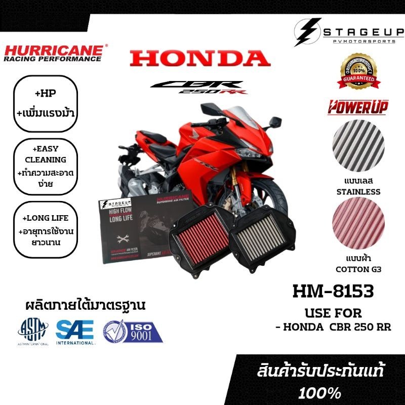 ใหม่ HURRICANE กรองอากาศ CBR250RR HONDA แต่ง เพิ่มแรงม้า ล้างได้ HM-8153
