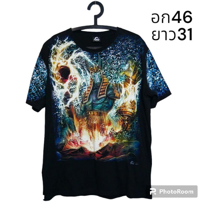 เสื้อยืด ลายอานูบิส สภาพใหม่มากๆ สกรีนOVPแน่นๆ อก 46 เสือยืดสีดำ