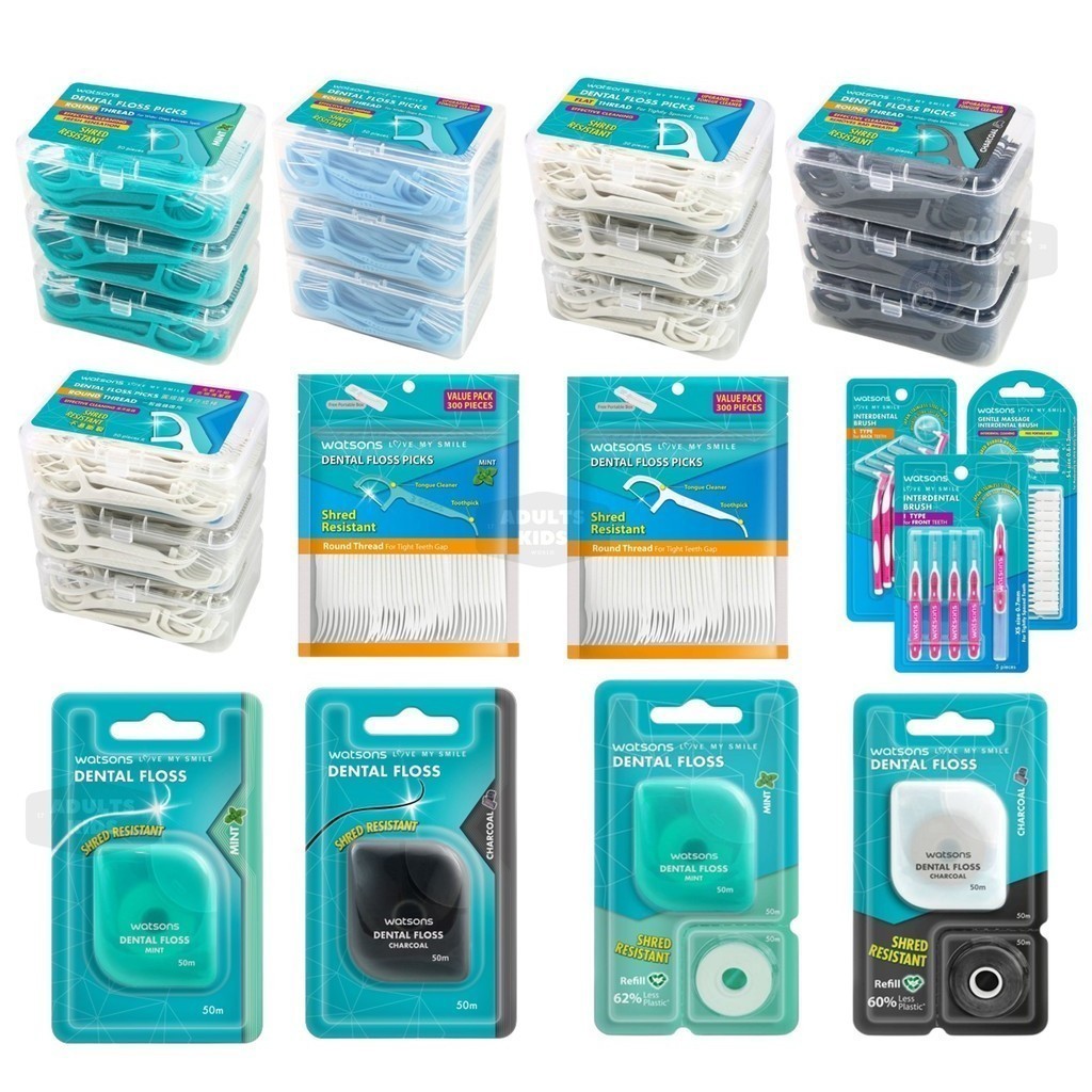 ลดเพิ่ม 30% 🔥 Watsons วัตสัน ก้านขัดฟัน ไหมขัดฟัน​ ขัดซอกฟัน เส้นกลม และแบน​ ชนิดด้าม​ Watson ไหม​ ไ