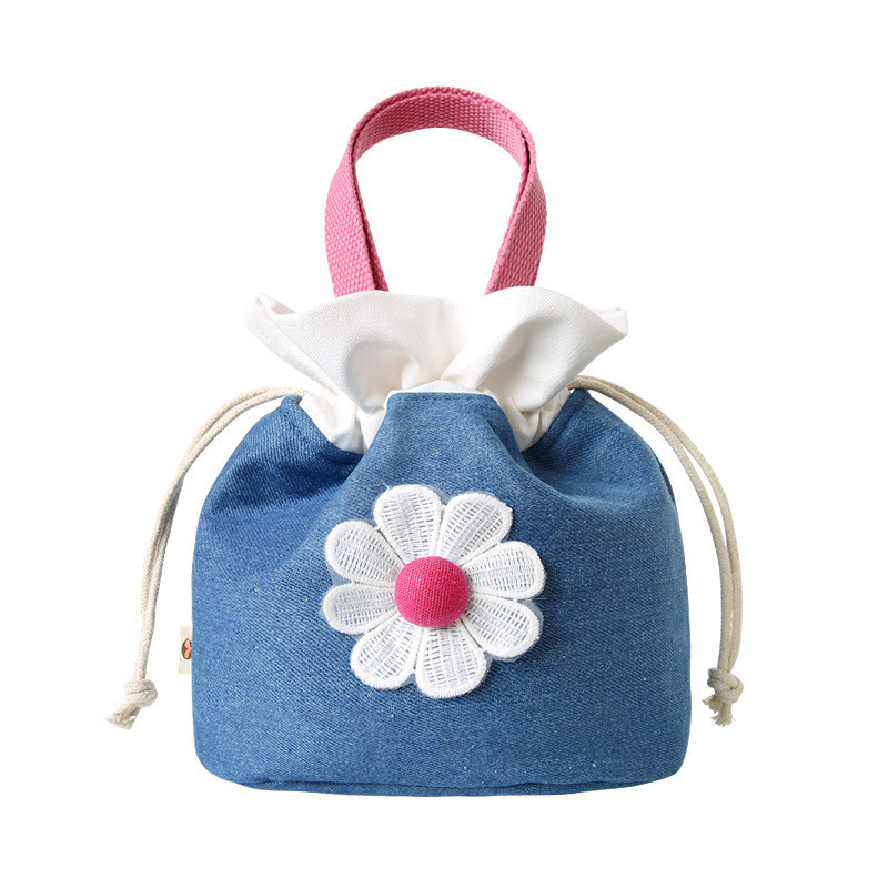 Fresh Daisy Drawstring Lunch Box Bag Tricolor Patch Portable Cosmetic Bag Simple Cute Casual Handbag