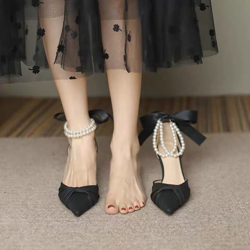 พร้อมส่ง ใหม่ รองเท้าส้นสูง 5 ซม. ส้นเตี้ย สีขาว แฟชั่นฤดูร้อน สไตล์ฝรั่งเศส สําหรับผู้หญิง เพื่อนเจ้าสาว - รูปที่ 2