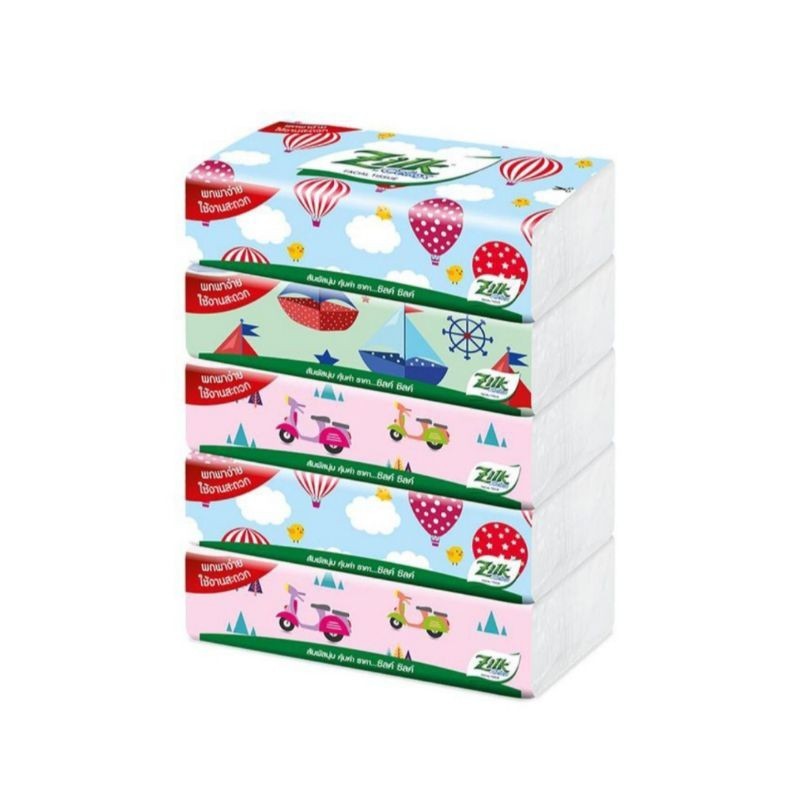 Zilk cellox ซิลค์ กระดาษเช็ดหน้า กระดาษทิชชู่ 115แผ่น/ 1 ห่อ (ยกแพ็คสั่ง 5 ห่อ)