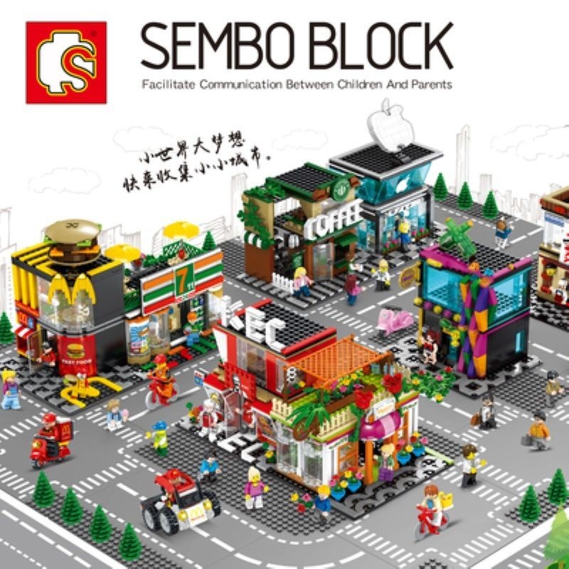 เข้ากันได้กับ Lego Senbao Mini Street View McDonald's Kent Chicken Convenience Store Apple Store ประกอบของเล่นบล็อกอาคาร