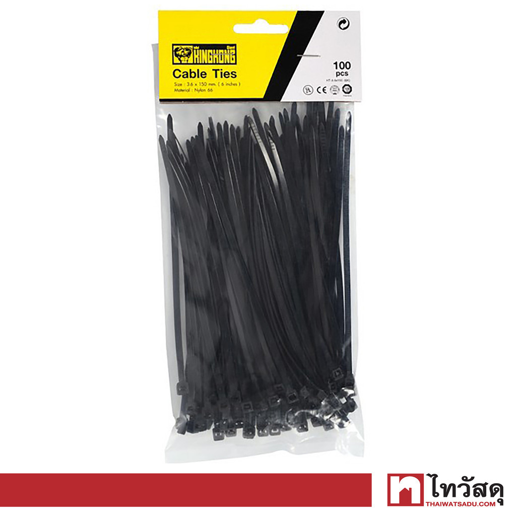 GIANT KINGKONG สายรัดสายไฟ รุ่น HT-3.6 x 150 ขนาด 3.6 x 150 6.0 นิ้ว (แพ็ค 100 ชิ้น) สีดำ