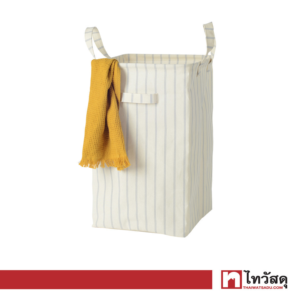 KASSA HOME ถังใส่ผ้าทรงเหลี่ยม แบบมีหูจับ Meji รุ่น 601292 ขนาด 35 x 35 x 58 ซม. สีขาว - ฟ้า