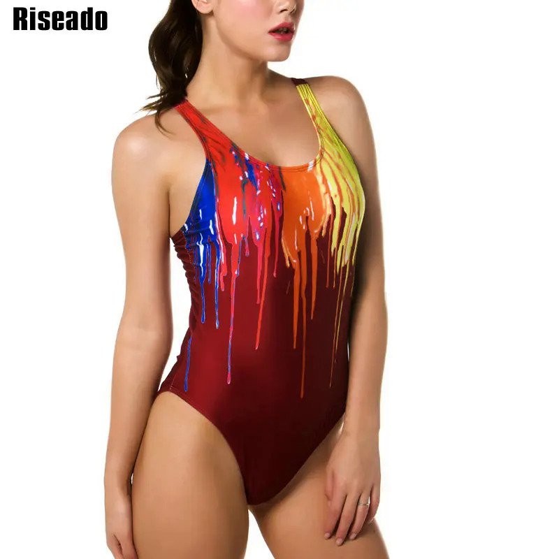 Riseado กีฬา One P Iece ชุดว่ายน้ำ2023สีพิมพ์ชุดว่ายน้ำผู้หญิงชุดว่ายน้ำแข่งกลับชุดว่ายน้ำสำหรับผู้หญิง B Eachwear