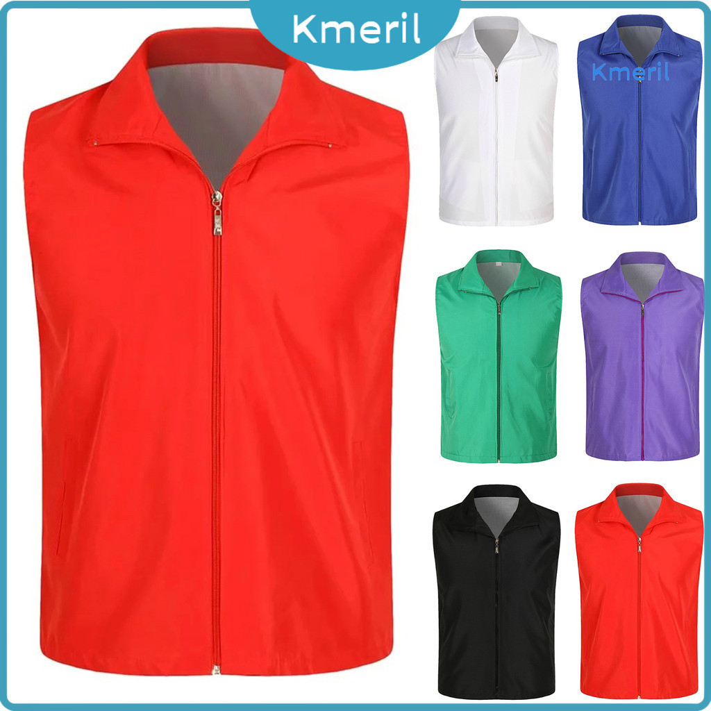 เสื้อกั๊กแขนกุด ผ้าตาข่าย แต่งซิป เข้ารูป สีสดใส เหมาะกับใส่ทํางานกลางแจ้ง