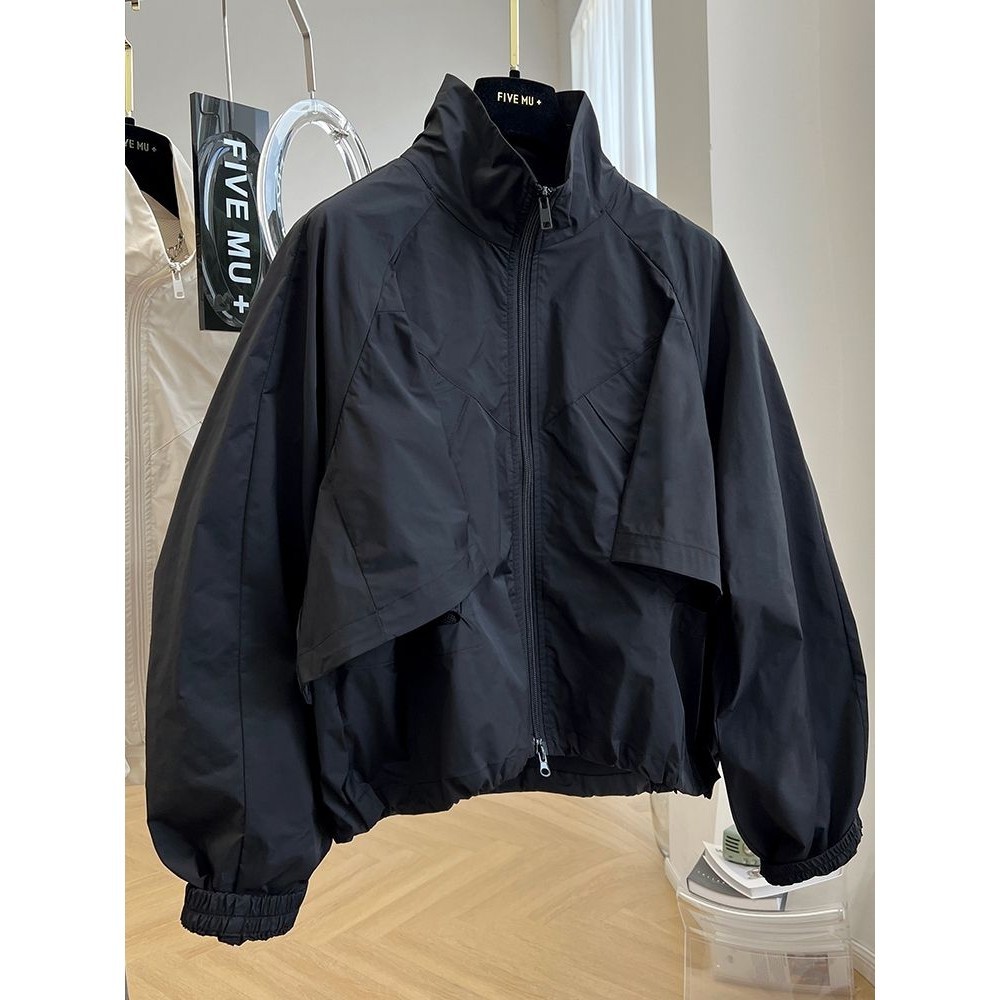 🔥เสื้อกันแดด UV Outdoorเสื้อโค้ทสั้นเสื้อกันลมสีล้วนผู้หญิง2024ฤดูใบไม้ผลิและฤดูร้อนการออกแบบใหม่แฟชั่นยืนขึ้นปกเสื้อหลว