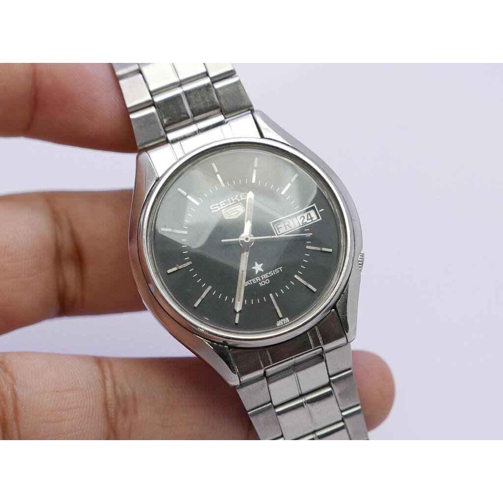 นาฬิกา Vintage มือสองญี่ปุ่น Seiko5 ระบบ Automatic 6309 800A ผู้ชาย หน้าดำ 37มม เสียต้องล้างเครื่อง ขายตามสภาพ