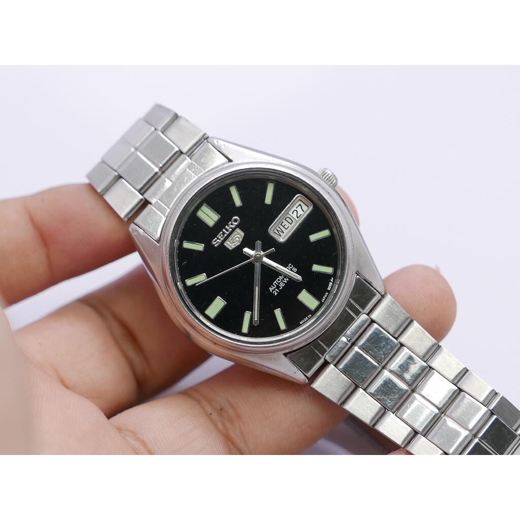 นาฬิกา Vintage มือสองญี่ปุ่น Seiko5 ระบบ Automatic 6319 509A ผู้ชาย หน้าดำ 36มม เสียต้องล้างเครื่อง ขายตามสภาพ