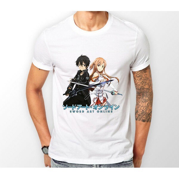 ใหม่ เสื้อยืด พิมพ์ลายอนิเมะ Sword Art Online Kirito Asuna SAO สําหรับผู้ชายเสื้อยืด เสื้อคนอ้วน_07
