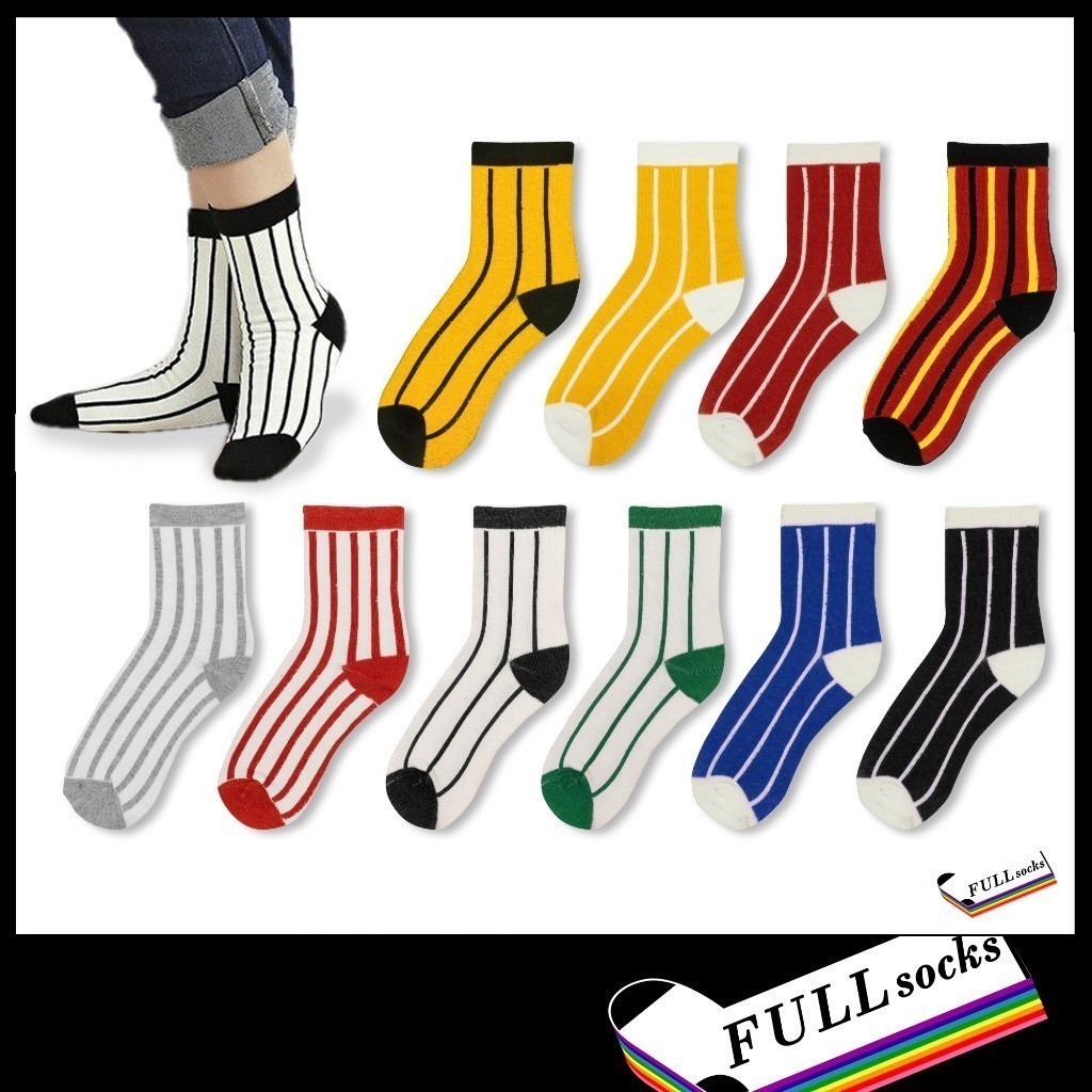 ถุงเท้า ลายเส้น แถบข้าง ขนาด Free Size Side Stripes Socks