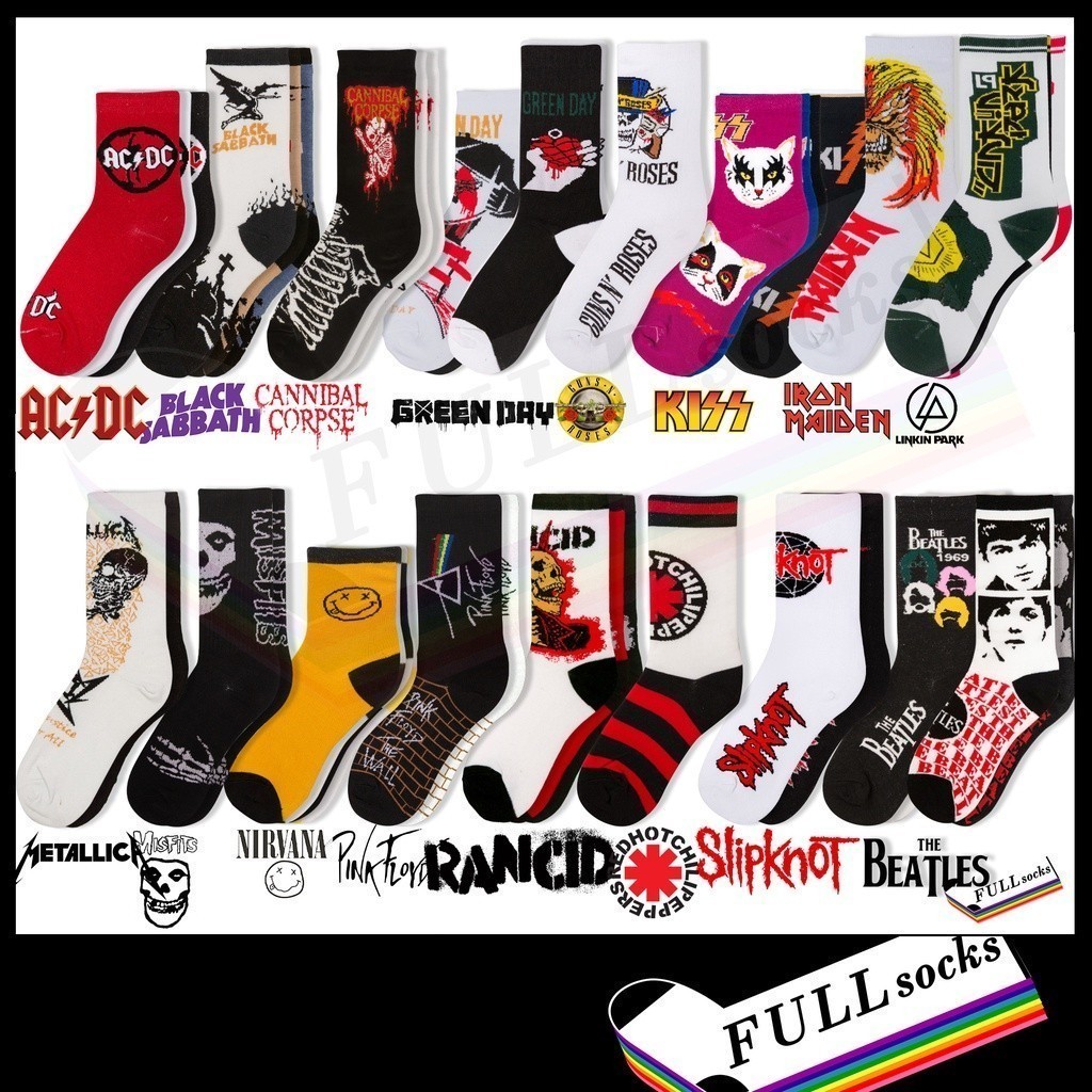 ถุงเท้า ลาย วง​ดนตรี วงร็อค ขนาด Free Size​ Bands socks