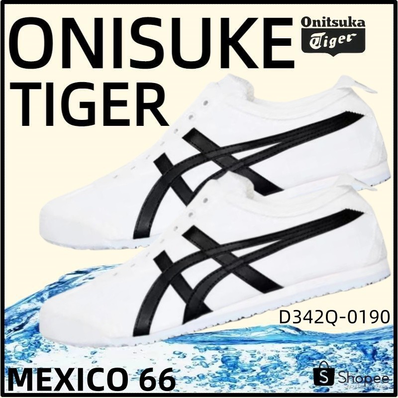 【ของแท้ 100%】Onitsuka Tiger Mexico 66 โอนิซึกะไทเกอร์ White/Black D342Q-0190 Low Top slip-on Unisex Sneakers