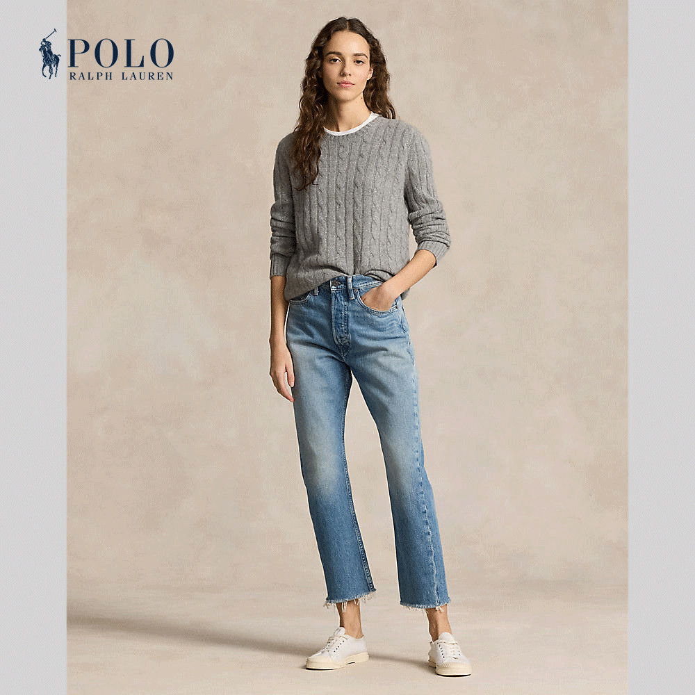 Polo Ralph Lauren กางเกงยีนส์ผู้หญิง High-Rise Relaxed Straight Crop Jean รุ่น WMPODNMNA020024 สีฟ้า